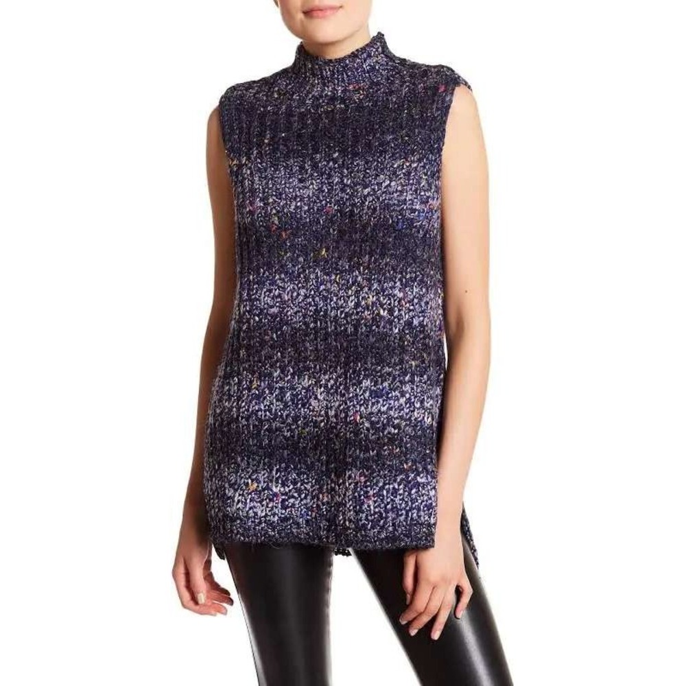 Milly Talian Ombre Tunic Women's S Chunky Knit‎ Sweater Mock Neck Blue Multi